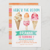Hier is de Scoop Ice-Cream verjaardagsuitnodiging Kaart (Voorkant / Achterkant)