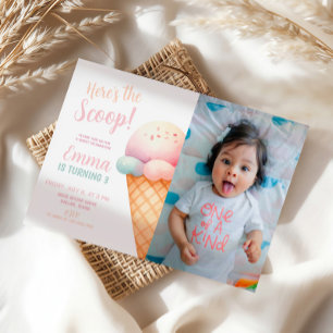 Hier is de Scoop Pastel Pink Ice Cream Verjaardag Kaart
