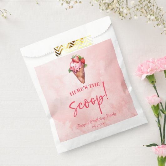 Hier is de Scoop Roze Rood IJs Verjaardagsfeestje Bedankzakje (Gezegeld)