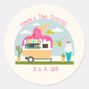 Hier is het Baby shower van de Scoop Ice Cream Cam Ronde Sticker