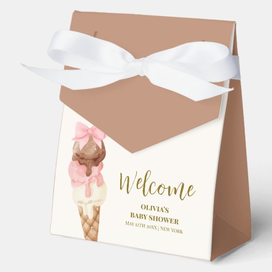 Hier is het Scoop Bow Ice Cream Baby shower Welkom Bedankdoosjes (Voorkant)