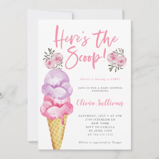 Hier is het Scoop Ice Cream Baby shower Kaart (Voorkant)