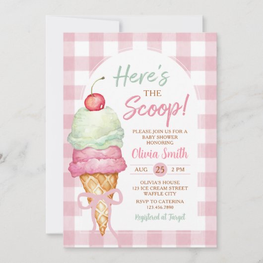 Hier is het Scoop Ice Cream Bow Baby shower Kaart (Voorkant)