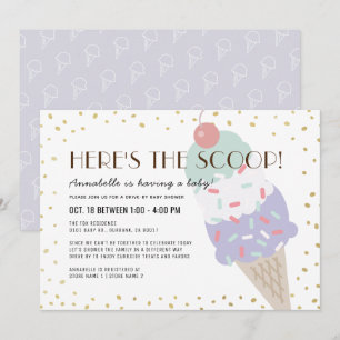 Hier is het Scoop Ice Cream drive-by Baby shower Kaart