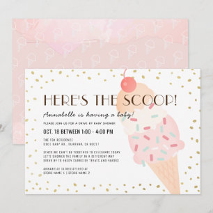 Hier is het Scoop Ice Cream drive-by Baby shower Kaart