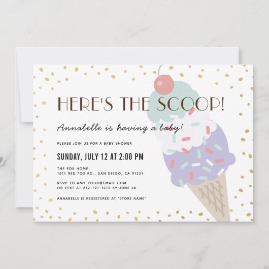 Hier is het Scoop Ice Cream Paarse Baby shower Kaart (Voorkant)