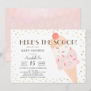 Hier is het Scoop Ice Cream Pink Girl Baby shower Kaart