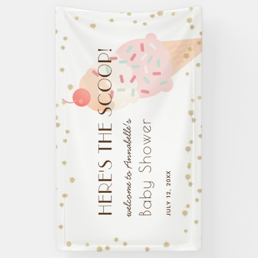 Hier is het Scoop Ice Cream Roze Baby shower Spandoek (Verticaal)