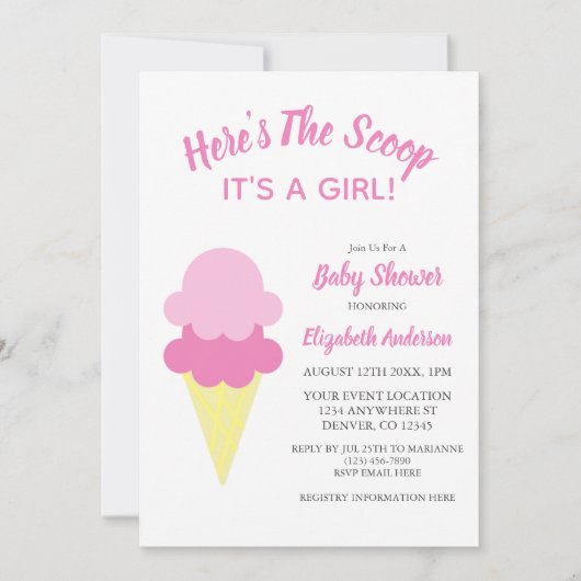 Hier is het Scoop Ice Cream Summer Baby shower Kaart (Voorkant)