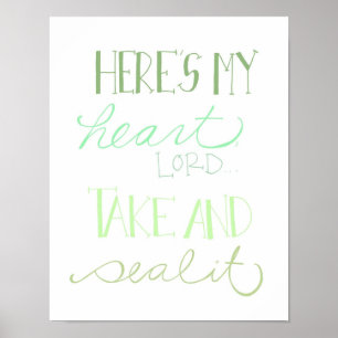 Hier is mijn hart - Hymn Lyric - handgetekende kun Poster