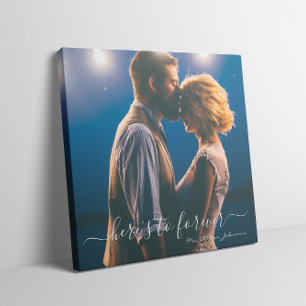 Hier is voor altijd Mr Mrs Wedding Foto. Canvas Afdruk