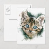 Hier, kat, kat.schilderij van mooie waterverf briefkaart (Voorkant / Achterkant)