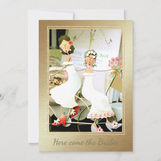 Hier komen de bruiden bruiloft uitnodiging (Voorkant)