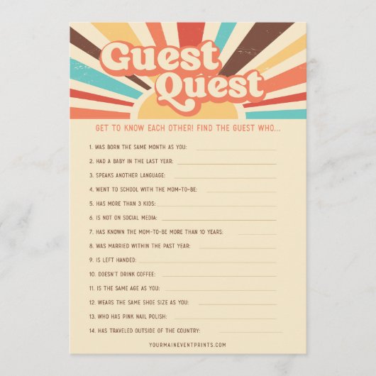 Hier komen de Son Baby shower spelletjes Menu (Voorkant)