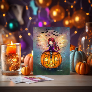 Hier komen de vleermuizen Schattige Halloween fee Kaart