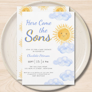 Hier komen de zonen Tweeling jongens Baby Shower Kaart