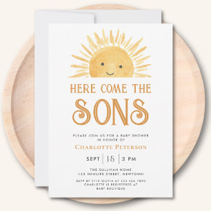 Hier komen de zonen Tweeling jongens baby shower Kaart