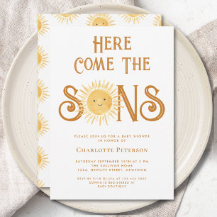Hier komen de zonen Tweeling jongens Baby Shower Kaart