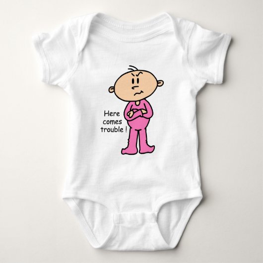 Hier komt Baby met problemen (PINK) Romper (Voorkant)