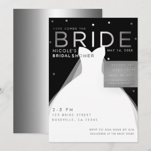 Hier komt BRIDE Black Silver White Vrijgezellenfee Kaart