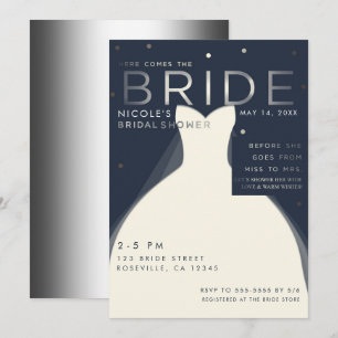 Hier komt BRUID Silver & Blue Chic Bruidsshower Kaart