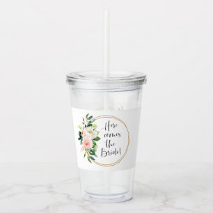 Hier komt de Bride Roze Floral Acryl Drinkbeker