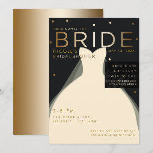 Hier komt de BRUID Cream Black Gold Bruiloft Kaart