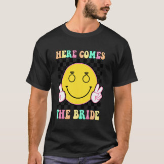 Hier Komt De Bruid Groovy Meidenavond Thee T-shirt