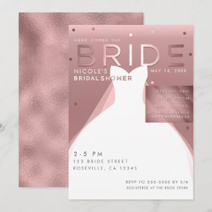 Hier komt de BRUID Rose Gold Glam Chic Bruiloftsfe Kaart