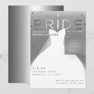 Hier komt de BRUID Zilver & Witte Chic Bruidsmeisj Kaart