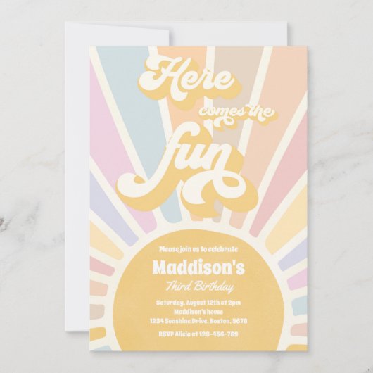 Hier komt de Fun Boho Sunshine Birthday Party Kaart (Voorkant)