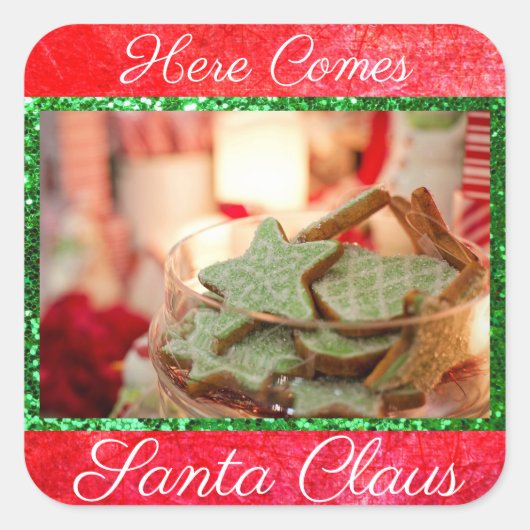 Hier komt de kerstkeuken van de kerstman. vierkante sticker (Voorkant)