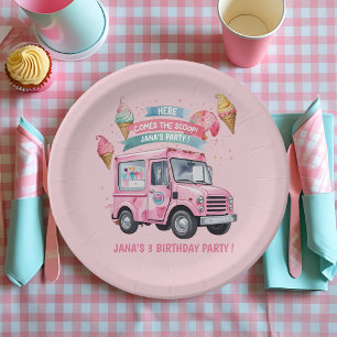 "Hier Komt de Schep! Roze IJscowagen Papieren Bordje