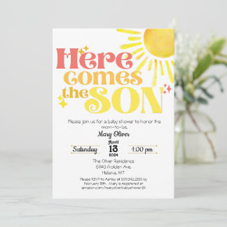 Hier komt de Son Baby shower Invitation Boy Son Kaart