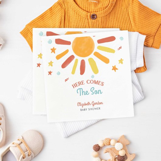 Hier komt de Son Baby shower Retro Boy Servet