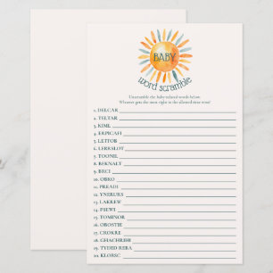 Hier komt de Son Baby shower Word Scramble Game