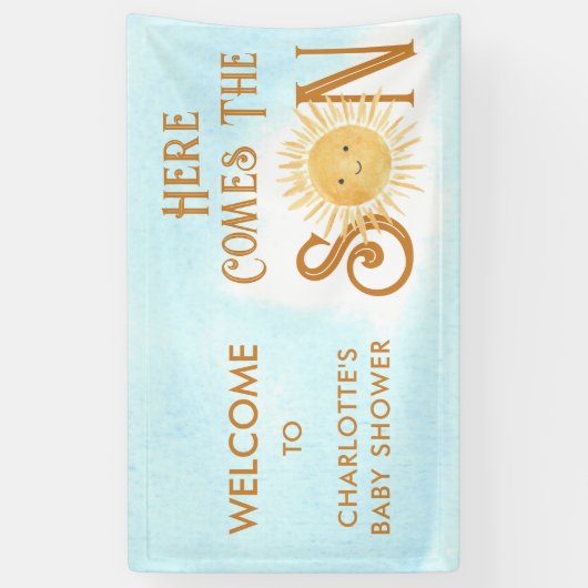 Hier komt de Son Blue Sky Baby shower welkom Spandoek (Verticaal)