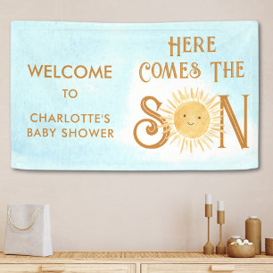 Hier komt de Son Blue Sky Baby shower welkom Spandoek