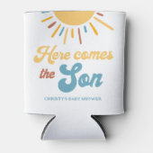 Hier komt de Son Boy Baby shower gunsten Blikjeskoeler (Voorkant)