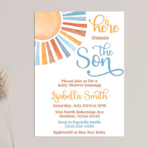 Hier komt de Son Invitation Baby shower Bewerkbaar Kaart