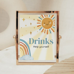 Hier komt de Son Retro Baby shower Drinken Poster