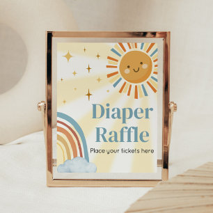 Hier komt de Son Retro Baby shower Luier Raffle Poster
