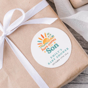 Hier komt de Son Summer Baby Shower Ronde Sticker