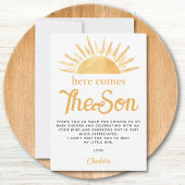 Hier komt de Son Sun Baby shower Dank u Bedankkaart