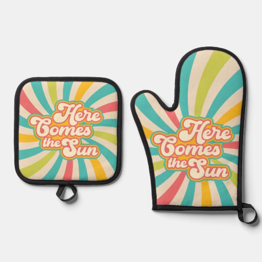 Hier komt de Sun Retro Summer Vibes Ovenwant & Pannenlap Set (Voorkant)
