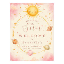 Hier Komt de Zon Baby Meisje Shower Welkomstposter