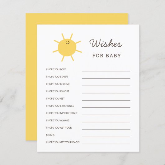 Hier Komt De Zon Baby Shower Wensen Advieskaarten (Voorkant / Achterkant)