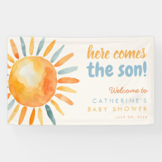Hier komt de ZON Boho Baby Shower Vlag Spandoek
