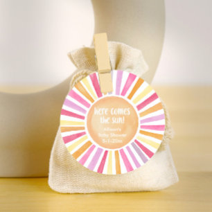 Hier komt de zon meisje baby shower zonneschijn bedankjes labels