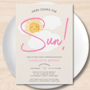 Hier Komt De Zon Meisje's Baby Shower Kaart